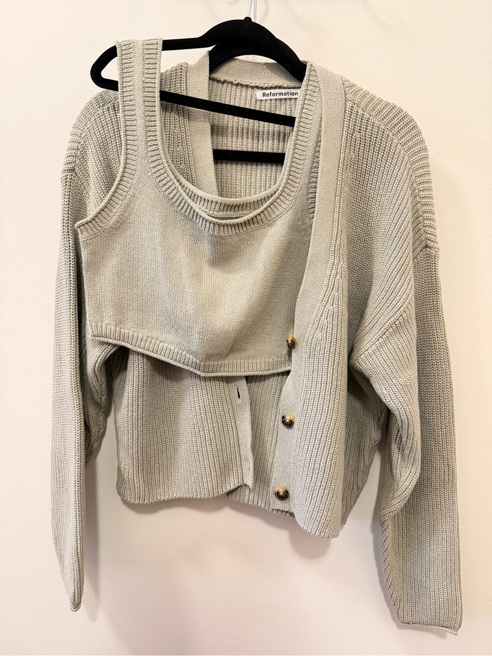 Reformation Sage Knit Cardigan & Tank Set